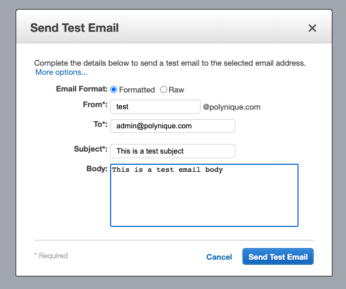 AWS SES receiving emails test